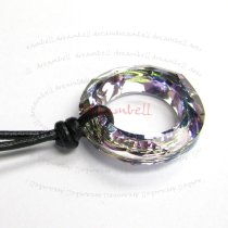 Vitrail Light Twist Pendant 28mm Black Leather 1mm Necklace 16" Adjustable Using Swarovski Elements Crystal