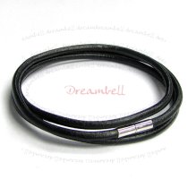 Stainless Steel 3 Rounds Black Leather Cord 3mm Magnetic Wristband Bracelets 7″