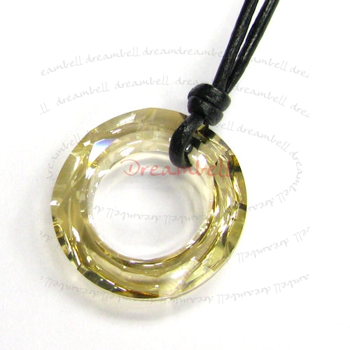 Golden Shadow Pendant Black Leather 1mm Necklace 16" Adjustable Using Swarovski Elements Crystal