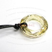 Golden Shadow Pendant Black Leather 1mm Necklace 16" Adjustable Using Swarovski Elements Crystal