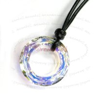 Ring Pendant Black Leather 1mm Necklace 16″ Adjustable Using Swarovski Elements Crystal