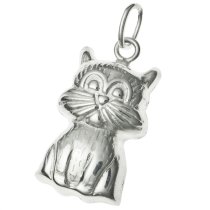 BALI STERLING SILVER CUTE KITTY CAT DANGLE CHARM PENDANT