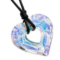 Miss U Heart Charm Pendant Black Leather 1mm Necklace 16″ Adjustable Using Swarovski Elements Crystal