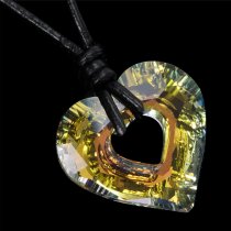 Miss U Heart Charm Pendant Black Leather 1mm Necklace 16" Adjustable Using Swarovski Elements Crystal
