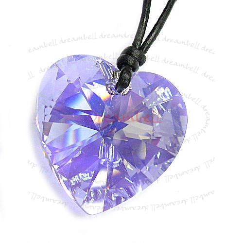 Violet AB Heart Pendant 28mm Black Leather 1mm Necklace Adjustable Using Swarovski Elements Crystal