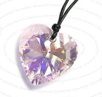 Rosaline AB Heart Charm Pendant 28mm Black Leather 1mm Necklace Adjustable Using Swarovski Elements Crystal