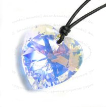 Clear AB Heart Charm Pendant 28mm Black Leather 1mm Necklace Adjustable Using Swarovski Elements Crystal