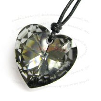 Silver Night Heart Charm Pendant 28mm Sterling Silver Black Leather 1mm Necklace Adjustable Using Swarovski Elements Crystal
