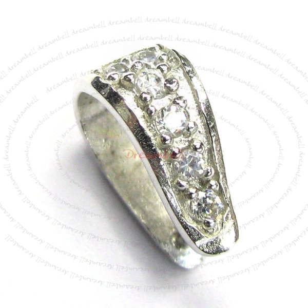 1x Rhodium plated Sterling Silver CZ crystal Pendant Bail Clasp