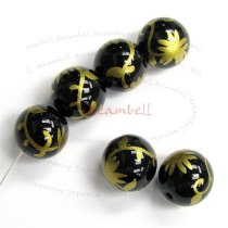 2x Black Beauty Lampwork glass floral Round Bead 12mm