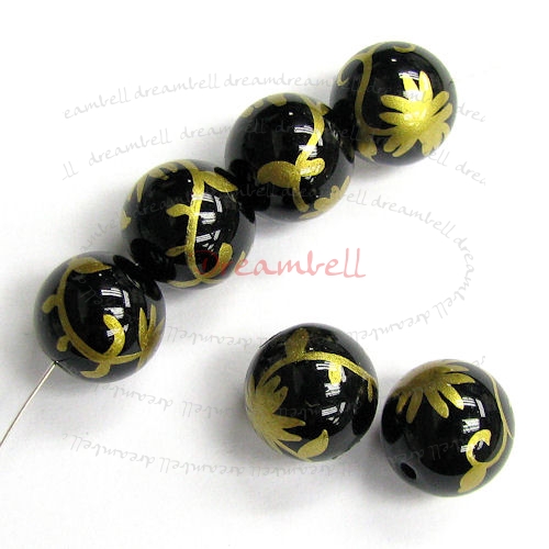 2x Black Beauty Lampwork glass floral Round Bead 12mm