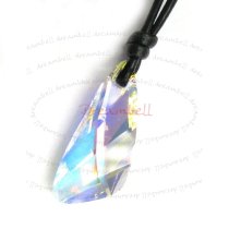 Clear AB Wing Pendant 27mm Black Leather 1mm Necklace Adjustable Using Swarovski Elements Crystal