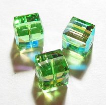 2x Swarovski Elements Crystal Cube Bead 5601 Peridot AB 8mm