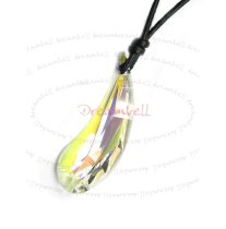 Clear AB Artistic Teardrop Charm Pendant 38mm Black Leather 1mm Necklace Adjustable Using Swarovski Elements Crystal
