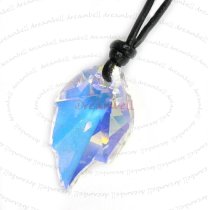 Clear AB Leaf Bead Pendant 26mm Black Leather 1mm Necklace Adjustable Using Swarovski Elements Crystal