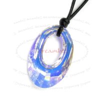 Clear AB Helios Pendant 30mm Black Leather 1mm Necklace Adjustable Using Swarovski Elements Crystal