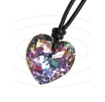 Vitrail Light AB Heart Pendant 18mm Black Leather 1mm Necklace Adjustable Using Swarovski Elements Crystal