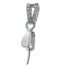 Rhodium plated over Sterling Silver CZ Crystal Bail Pinch Pendant Connector