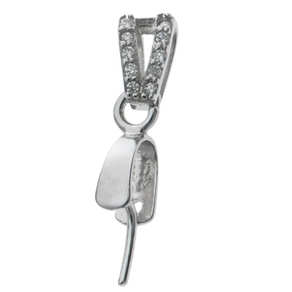 Rhodium plated over Sterling Silver CZ Crystal Bail Pinch Pendant Connector