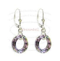 2x Sterling Silver Round Vitrial Light Purple Crystals Leverback Dangle Earrings Using Swarovski Elements Crystal