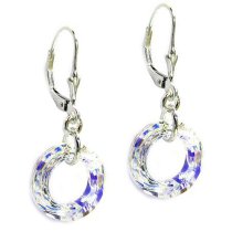 2x Sterling Silver Round Clear AB Crystals Leverback Dangle Earrings Using Swarovski Elements Crystal