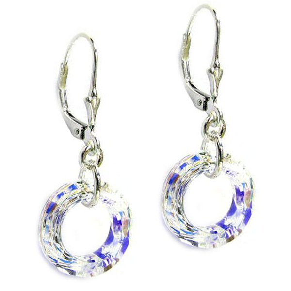 2x Sterling Silver Round Clear AB Crystals Leverback Dangle Earrings Using Swarovski Elements Crystal