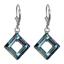 2x Sterling Silver Square Vitrial Light Crystals Leverback 1.5″ Dangle Earrings Using Swarovski Elements Crystal
