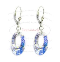 2x Sterling Silver Clear AB Crystals Leverback 1.5″ Dangle Earrings Using Swarovski Elements Crystal