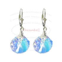 2x Sterling Silver Seashell Clear AB Crystals Leverback 1.5″ Dangle Earrings Using Swarovski Elements Crystal