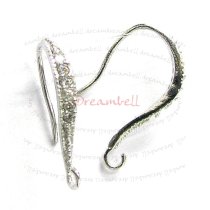 2x Rhodium on 925 Sterling Silver CZ Crystal Ear Wire Earwires French Hook