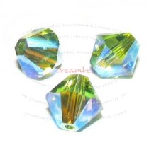12x Swarovski Elements Xilion Bicone Crystal 5328 AB 2x Peridot 8mm