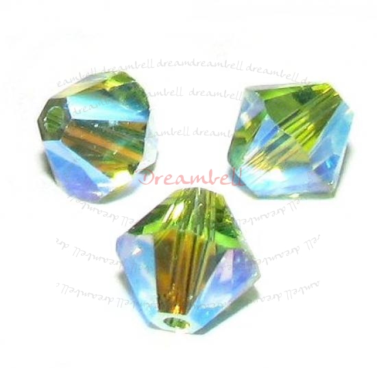 12x Swarovski Elements Xilion Bicone Crystal 5328 AB 2x Peridot 8mm
