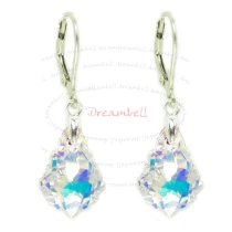 2x Sterling Silver Baroque Clear AB Crystals Leverback Dangle Earrings Using Swarovski Elements