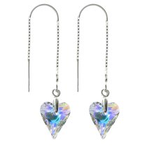 2x 925 Sterling Silver Heart Clear AB Thread Dangle Earrings 1.75″ Made with Swarovski Crystal