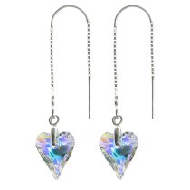 2x 925 Sterling Silver Heart Clear AB Thread Dangle Earrings 1.75" Made with Swarovski Crystal