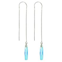 2x Sterling Silver Column Clear AB Crystals Thread w/ Bridge Dangle Earrings 3″ Using Swarovski Elements Crystal