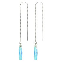 2x Sterling Silver Column Clear AB Crystals Thread w/ Bridge Dangle Earrings 3" Using Swarovski Elements Crystal