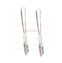 2x Sterling Silver Column Clear AB Crystals Thread w/ Bridge Dangle Earrings 3" Using Swarovski Elements Crystal
