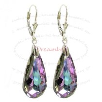 2x Stering Silver Teardrop Vitrail Light Purple Crystals Leverback Dangle Earrings Using Swarovski Elements Crystal