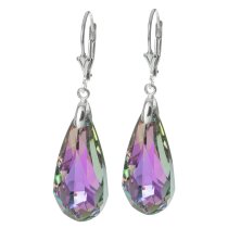 2x Stering Silver Teardrop Vitrail Light Purple Crystals Leverback Dangle Earrings Using Swarovski Elements Crystal