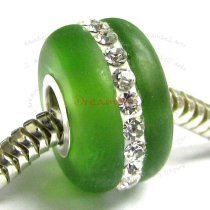 Sterling Silver Crystal Peridot frosted glass Bead for European Charm Bracelet Birthstone August