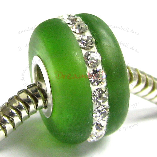Sterling Silver Crystal Peridot frosted glass Bead for European Charm Bracelet Birthstone August