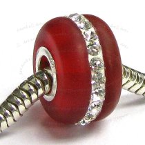 Sterling Silver Crystal Ruby frosted glass Bead for European Charm Bracelet Birthstone July
