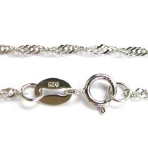 Rhodium Sterling Silver Twisted Diamond Link Giotto Chain Necklace 1.2mm w/ spring ring 16″