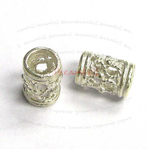 2 Sterling Silver Filigree Flower Bead Tube 8mm x5.3mm
