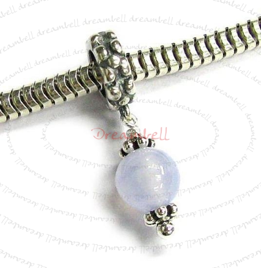 Sterling Silver Rare Blue Lace Agate Dangle bead for European Charm Bracelets