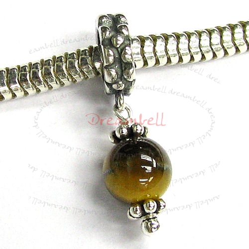 Sterling Silver Yellow Tiger Eye Dangle bead for European Charm Bracelets